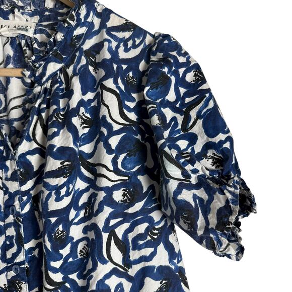 Apiece Apart Las Alturas Blue White Floral Print Puff Sleeve A-Line Mini Dress S - Picture 10 of 16